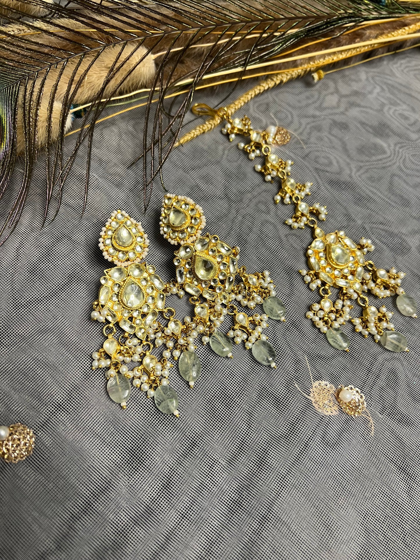 BA69 Pachi Kundan Earrings and Maang Tikka set