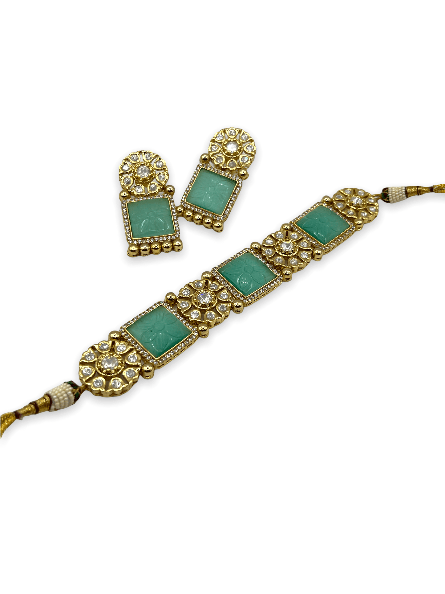 SKU3 Square Stone Choker Set - Mint