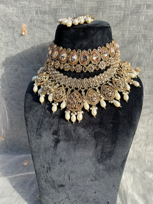 PY39 Polki Double Layer Bridal Necklace set