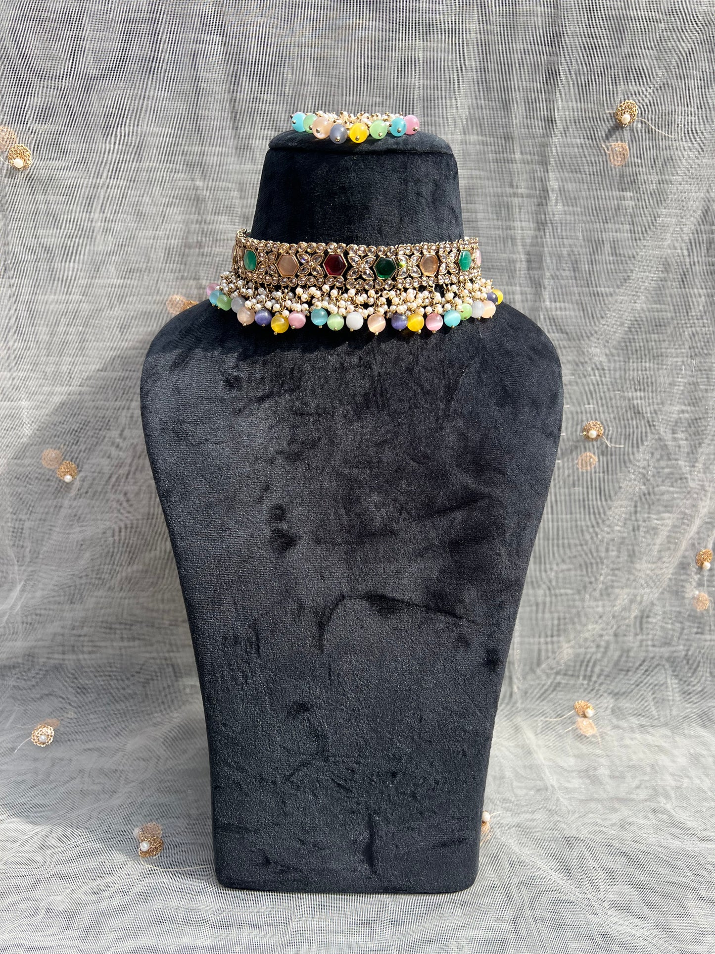 PY146 Multicoloured Polki Necklace set