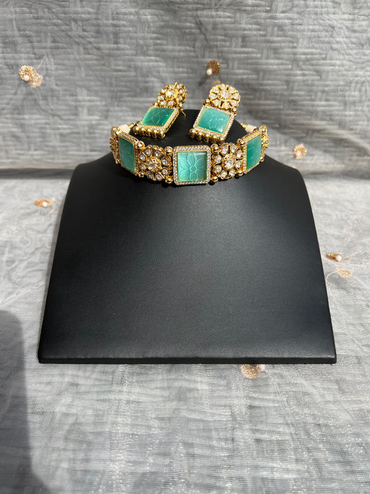 SKU3 Square Stone Choker Set - Mint