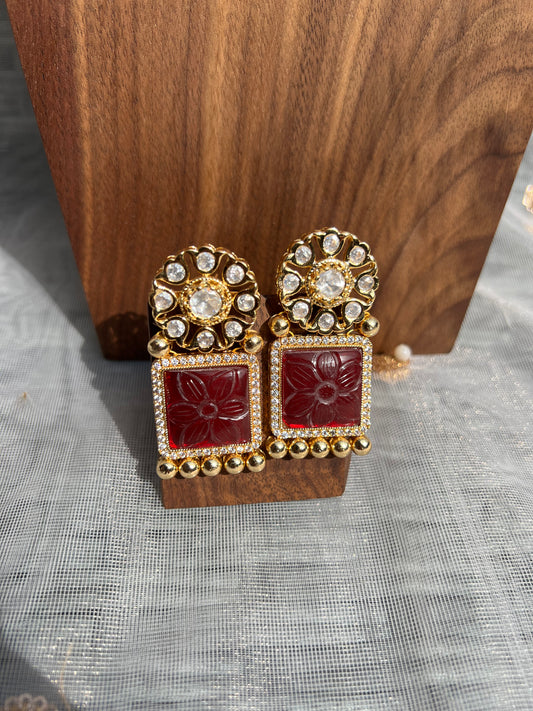 SKU35 Square Stone Choker Set - Ruby