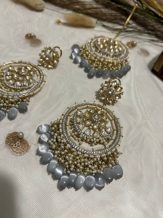 SKU48 Kundan American Diamond Chandbalis - Grey