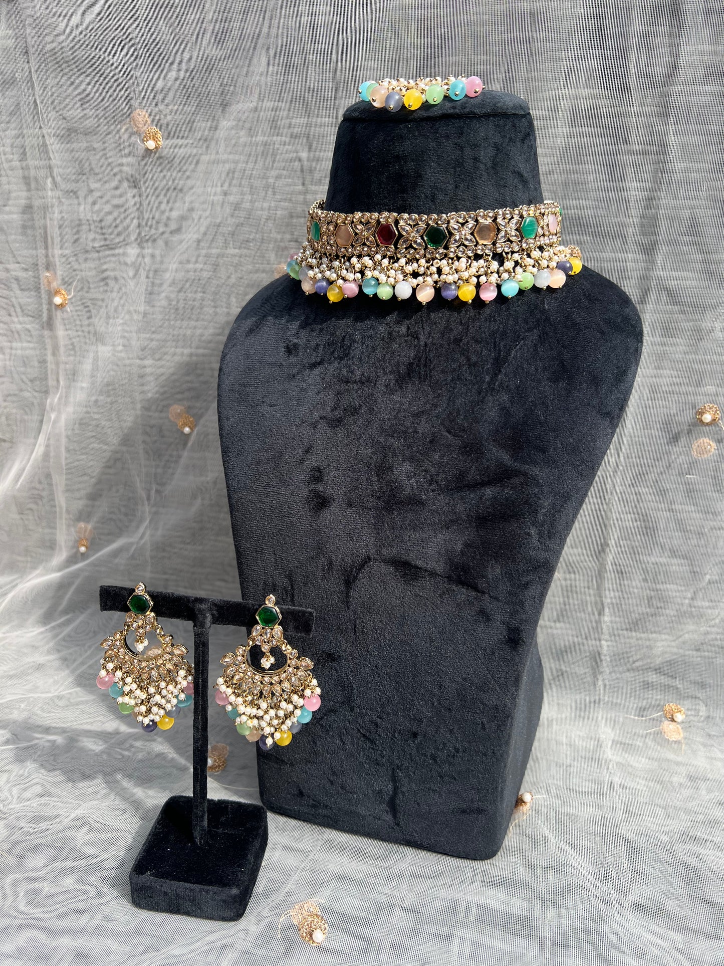 PY146 Multicoloured Polki Necklace set