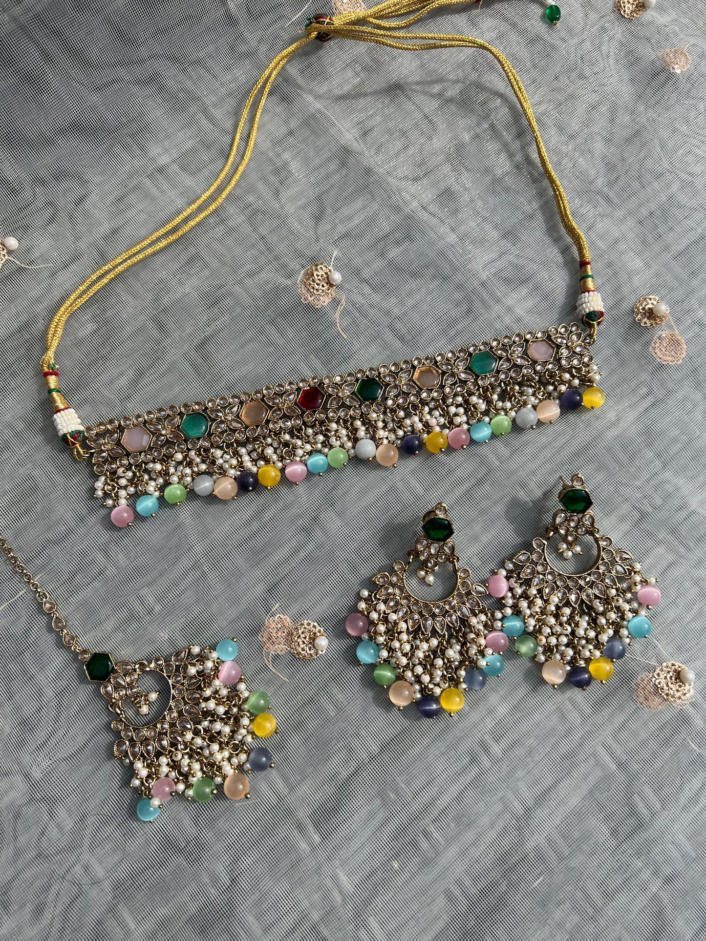 PY146 Multicoloured Polki Necklace set