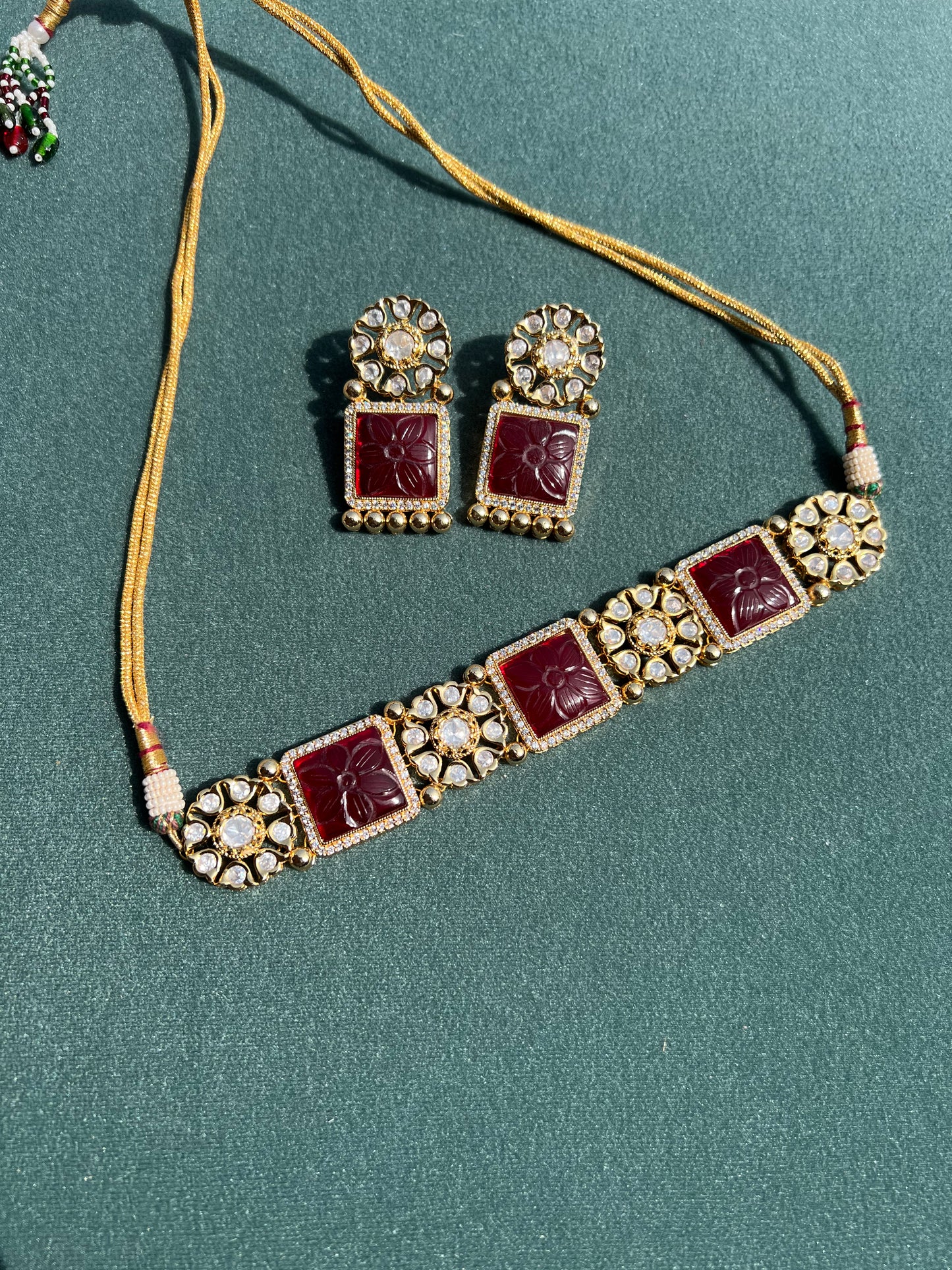 SKU35 Square Stone Choker Set - Ruby