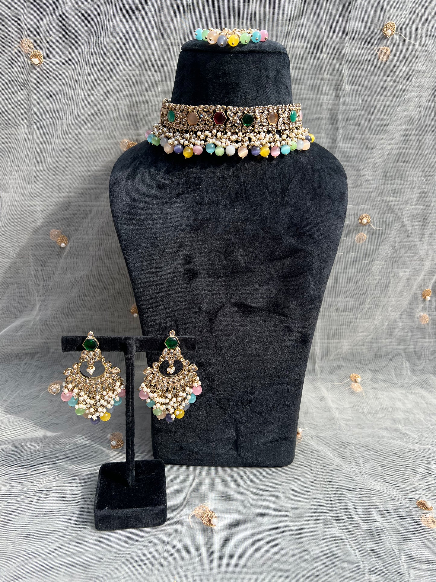 PY146 Multicoloured Polki Necklace set