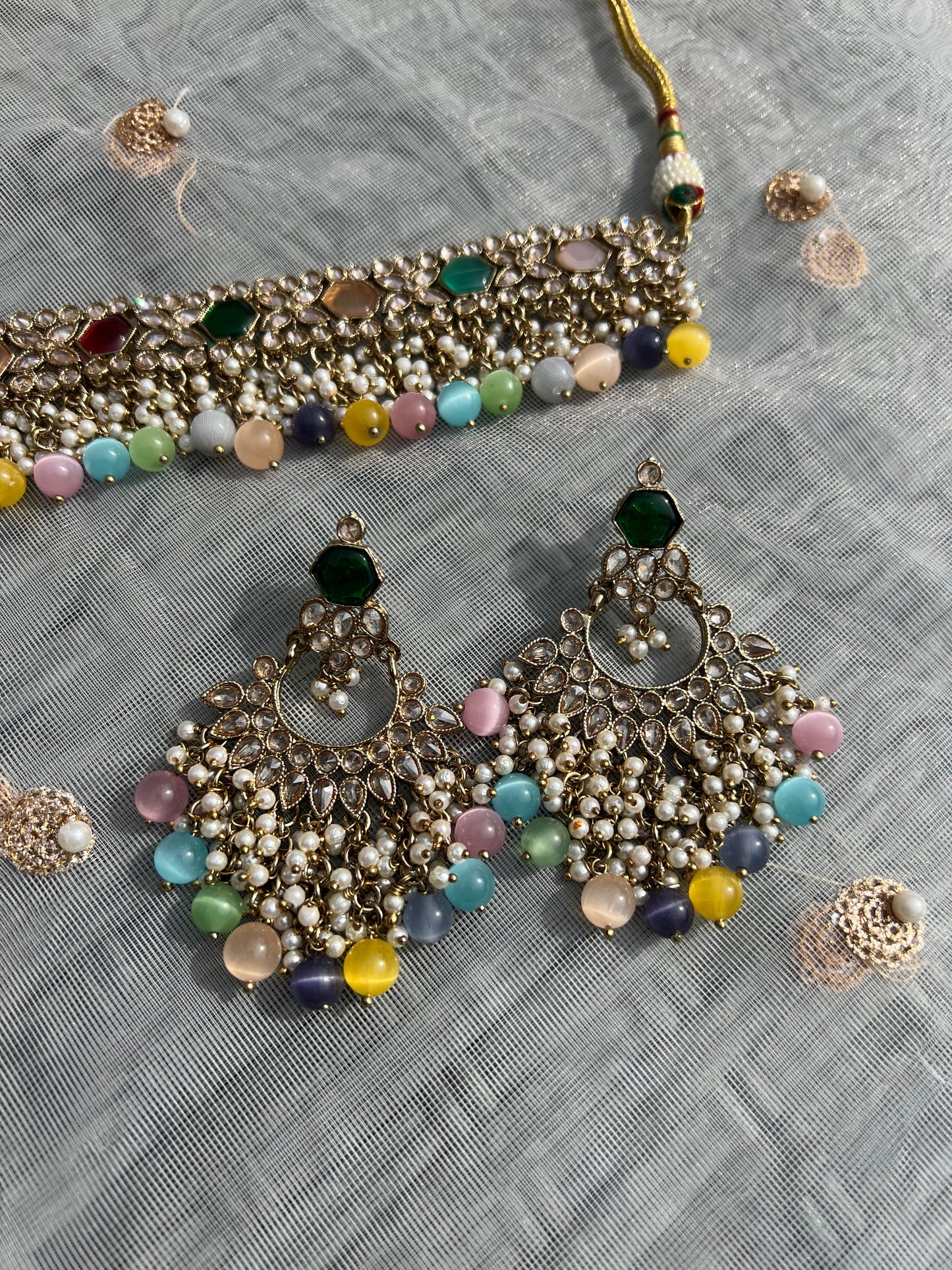 PY146 Multicoloured Polki Necklace set