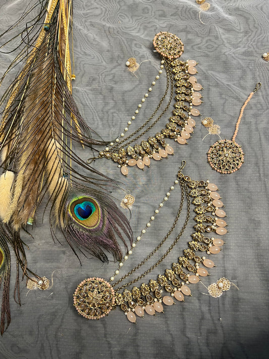 PY263 Polki Earring and Tikka set with Sahare