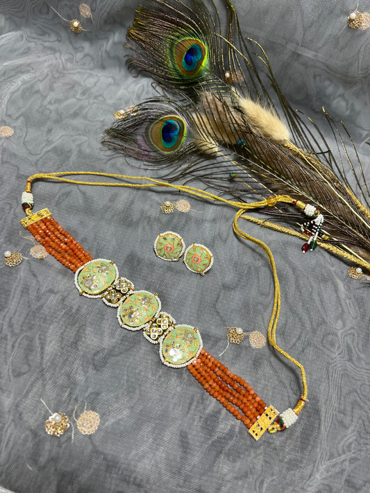 SKUS49 Meenakari and Onyx bead Necklace set