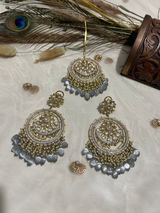 SKU48 Kundan American Diamond Chandbalis - Grey