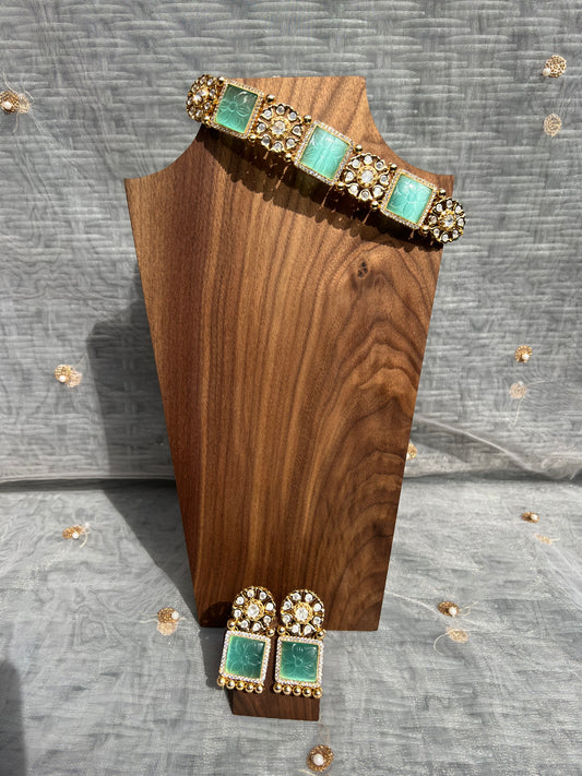 SKU3 Square Stone Choker Set - Mint